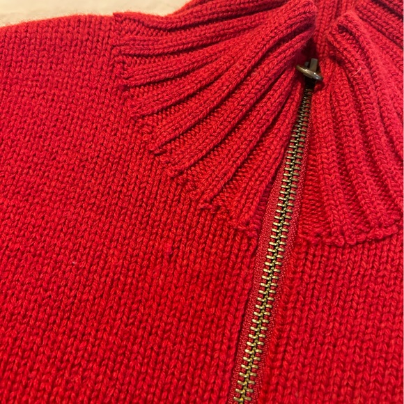 Papo d' Anjo 100% Wool Zip Up Knit Sweater Red Holiday - Picture 5 of 5